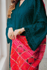 MARIA B-3PC CHIKANKAARI LAWN EMBROIDERED SHIRT WITH CHUNRI PRINT DUPATTA AND TROUSER-GM-4051-Z