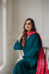 MARIA B-3PC CHIKANKAARI LAWN EMBROIDERED SHIRT WITH CHUNRI PRINT DUPATTA AND TROUSER-GM-4051-Z