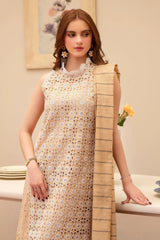 MIRAKHI - 3PC LAWN CHIKENKAARI EMBROIDERED SHIRT WITH LAWN TUBE SLUB DUPATTA AND TROUSER-GM-6100