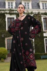 BAREEZE-3PC KARANDI EMBROIDERED SHIRT WITH KARANDI EMBROIDERED SHAWL AND TROUSER-GM-4398