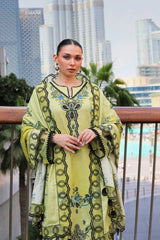 GM-3PC KARANDI PRINTED EMBROIDERED SHIRT WITH KARANDI PRINTED EMB SHAWL & PRINTED TROUSER-GM-