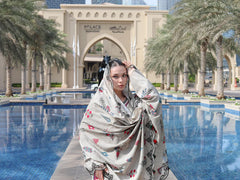 GM-3PC KARANDI PRINTED EMBROIDERED SHIRT WITH KARANDI PRINTED EMB SHAWL & PRINTED TROUSER-GM-