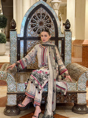 GM-3PC KARANDI PRINTED EMBROIDERED SHIRT WITH KARANDI PRINTED EMB SHAWL & PRINTED TROUSER-GM-