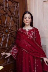 BATIK-3PC DHANAK EMBROIDERED SHIRT WITH DHANAK EMBROIDERED SHAWL AND TROUSER-GM-4381