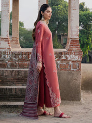 IZEL-3PC DHANAK EMBROIDERED SHIRT WITH COURTRAI PRINTED SHAWL & TROUSER-GM-4356
