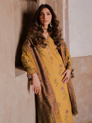 IZEL-3PC KHADDAR EMBROIDERED SHIRT WITH COURTRAI PRINTED SHAWL & KHADDAR TROUSER-GM-4355