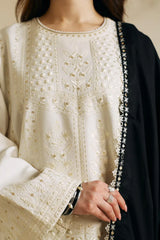 ZARA SHAH JAHAN-3PC DHANAK EMBROIDERED SHIRT WITH DHANAK EMBROIDERED SHAWL & EMB TROUSER-GM-4010