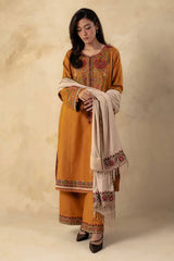 ZARA SHAH JAHAN-3PC DHANAK EMBROIDERED SHIRT WITH DHANAK EMBROIDERED SHAWL AND EMB TROUSER -GM-4009