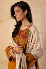 ZARA SHAH JAHAN-3PC DHANAK EMBROIDERED SHIRT WITH DHANAK EMBROIDERED SHAWL AND EMB TROUSER -GM-4009