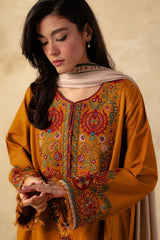 ZARA SHAH JAHAN-3PC DHANAK EMBROIDERED SHIRT WITH DHANAK EMBROIDERED SHAWL AND EMB TROUSER -GM-4009