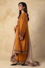 ZARA SHAH JAHAN-3PC DHANAK EMBROIDERED SHIRT WITH DHANAK EMBROIDERED SHAWL AND EMB TROUSER -GM-4009