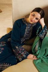 ZARA SHAH JAHAN- 3PC DHANAK EMBROIDERED SHIRT WITH DHANAK EMBROIDERED SHAWL AND EMB TROUSER-GM-4211