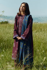 ZARA SHAH JAHAN-3PC DHANAK EMBROIDERED SHIRT WITH COURTRAI WOOL PRINTED SHAWL AND TROUSER-GM-4045