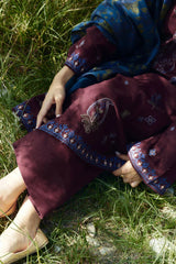 ZARA SHAH JAHAN-3PC DHANAK EMBROIDERED SHIRT WITH COURTRAI WOOL PRINTED SHAWL AND TROUSER-GM-4045