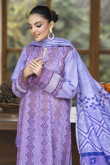 MIRAKHI-3PC LAWN LASERCUT EMBROIDERED SHIRT WITH MOARK PRINT DUPATTA-GM-VOL-1- PLUM