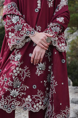 IMAGE-3PC DHANAK EMBROIDERED SHIRT WITH CHIFFON EMBROIDERED DUPATTA AND EMB TROUSER-GM-4113