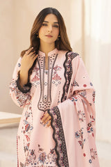 GM-3PC KARANDI PRINTED EMBROIDERED SHIRT WITH KARANDI PRINTED EMB SHAWL & PRINTED TROUSER-GM-