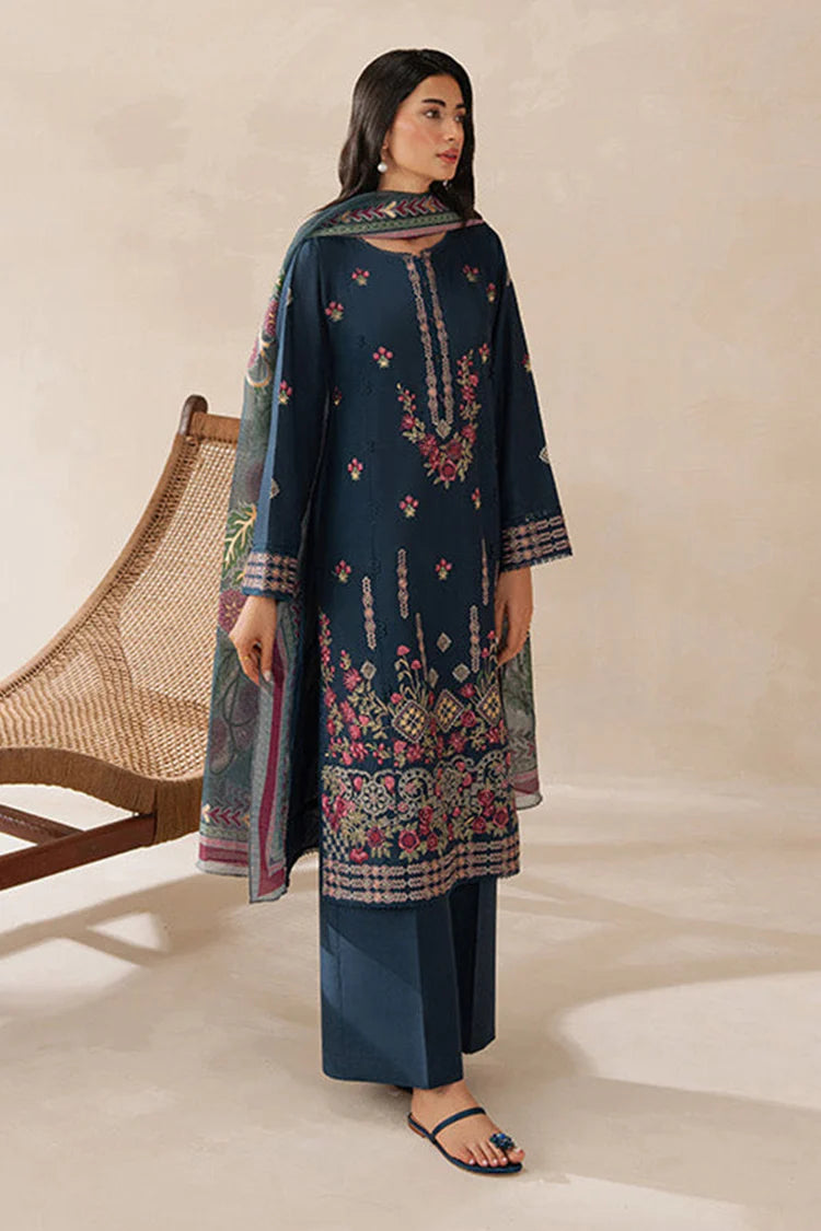 SAPPHIRE-3PC DHANAK EMBROIDERED SHIRT WITH COURTRAI WOOL PRINTED SHAWL AND TROUSER -GM-4310