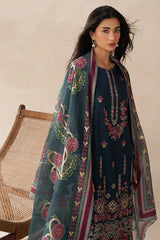 SAPPHIRE-3PC DHANAK EMBROIDERED SHIRT WITH COURTRAI WOOL PRINTED SHAWL AND TROUSER -GM-4310