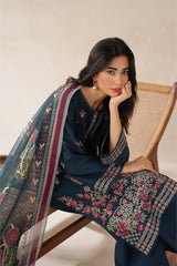SAPPHIRE-3PC DHANAK EMBROIDERED SHIRT WITH COURTRAI WOOL PRINTED SHAWL AND TROUSER -GM-4310