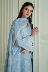 CROSS STITCH-3PC DHANAK EMBROIDERED SHIRT WITH COUTRAI PRINTED SHAWL AND TROUSER-GM-4109