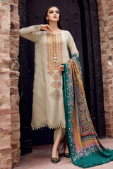 MARIA.B-3PC DHANAK EMBROIDERED SHIRT WITH COUTRAI PRINTED SHAWL AND TROUSER-GM-4030