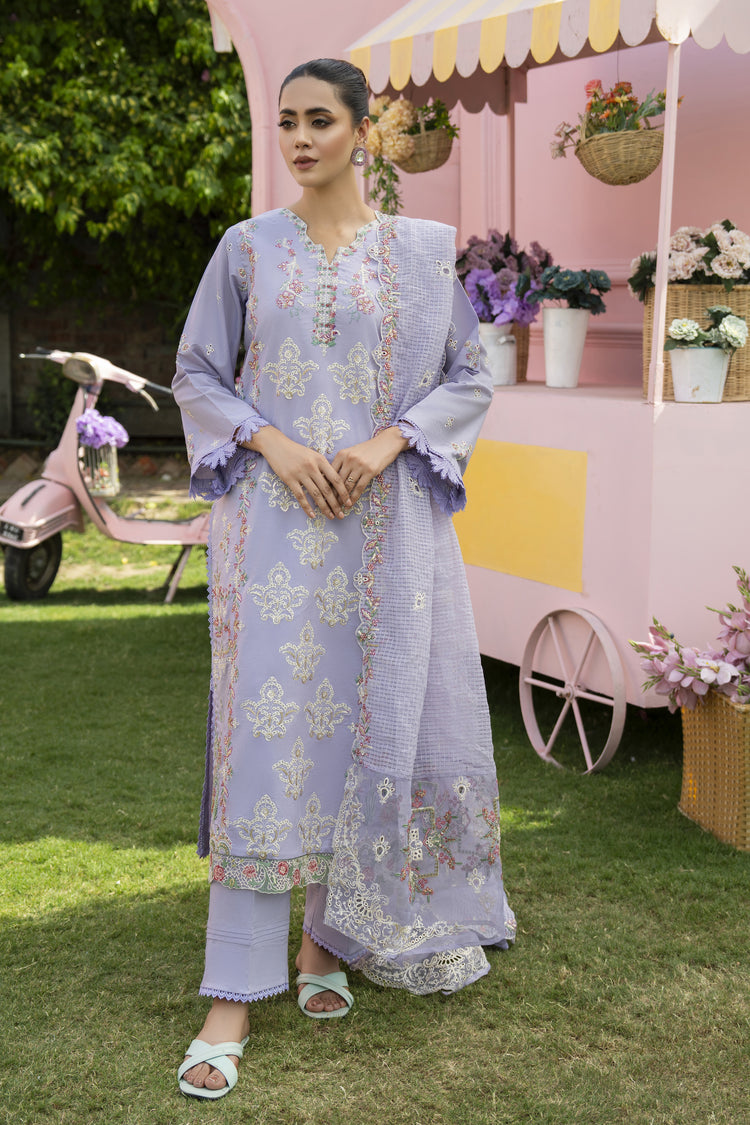 MIRAKHI-3PC LAWN EMBROIDERED SHIRT WITH KHAADI NET EMB DUPATTA & TROUSER-GM-3805