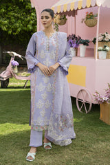 MIRAKHI-3PC LAWN EMBROIDERED SHIRT WITH KHAADI NET EMB DUPATTA & TROUSER-GM-3805