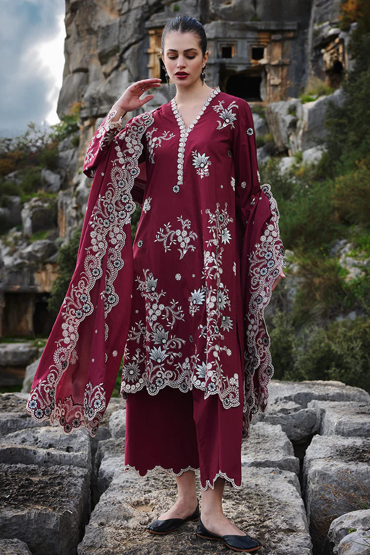 IMAGE-3PC DHANAK EMBROIDERED SHIRT WITH CHIFFON EMBROIDERED DUPATTA AND EMB TROUSER-GM-4113