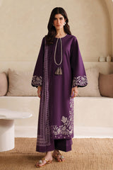 GARNET-3PC DHANAK EMBROIDERED SHIRT WITH COURTRAI PRINTED SHAWL AND TROUSER-GM-4305