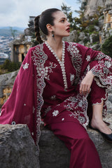 IMAGE-3PC DHANAK EMBROIDERED SHIRT WITH CHIFFON EMBROIDERED DUPATTA AND EMB TROUSER-GM-4113