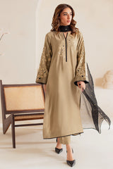 VINTAGE-3PC DHANAK EMBROIDERED SHIRT WITH KHADDI NET EMB DUPATTA AND TROUSER-GM-4292