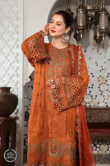MARIA.B-3PC DHANAK EMBROIDERED SHIRT WITH CHIFFON EMBROIDERED DUPATTA & TROUSER-GM-4077