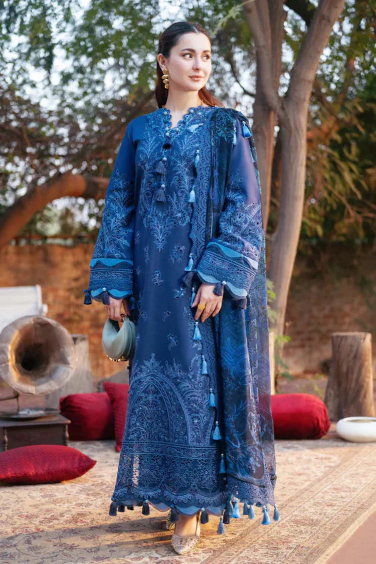 JADE-3PC LAWN CHIKANKARI EMBROIDERED SHIRT WITH CHIFFON PRINTED DUPATTA AND TROUSER -GM-4602