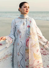 QALAMQAR - 3PC LAWN EMBROIDERED SHIRT WITH MONARK PRINTED DUPATTA AND TROUSER-GM-3663