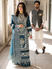 MAHNUR-3PC LAWN EMBROIDERED SHIRT WITH KHADDI NET EMBROIDERED DUPATTA AND TROUSER-GM-4609