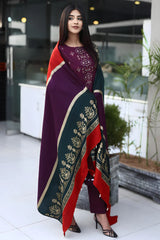 GM-3PC KHADDAR CUTWORK EMBROIDERED SHIRT WITH KASHMIRI JACQUARD WOOL SHAWL-GM-1550