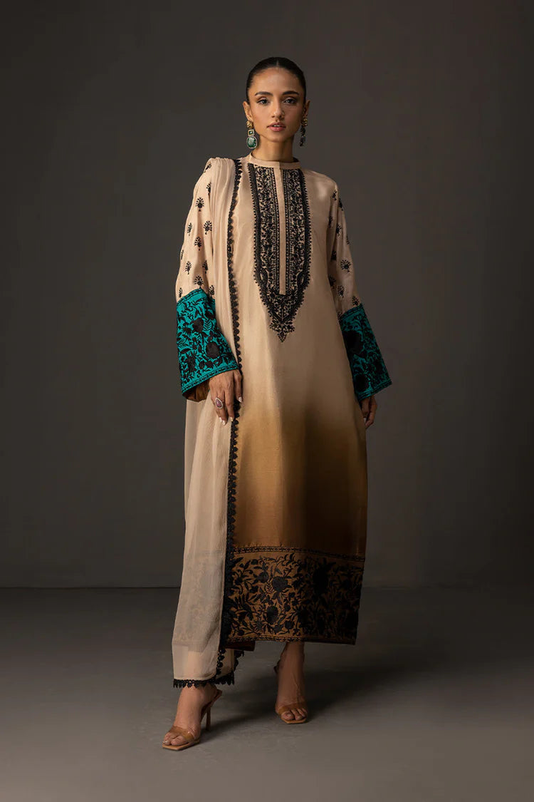 ZAINAB CHOTANI-3PC SHAMOZ SILK PRINT EMBROIDERED SHIRT WITH SOFT SILK PRINT DUPATTA & SILK TROUSER-GM-1717
